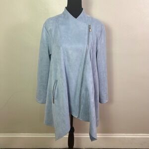 Radzoli Faux Suede Asymmetrical Zip Jacket Periwinkle Blue Sharkbite Hem Size XL